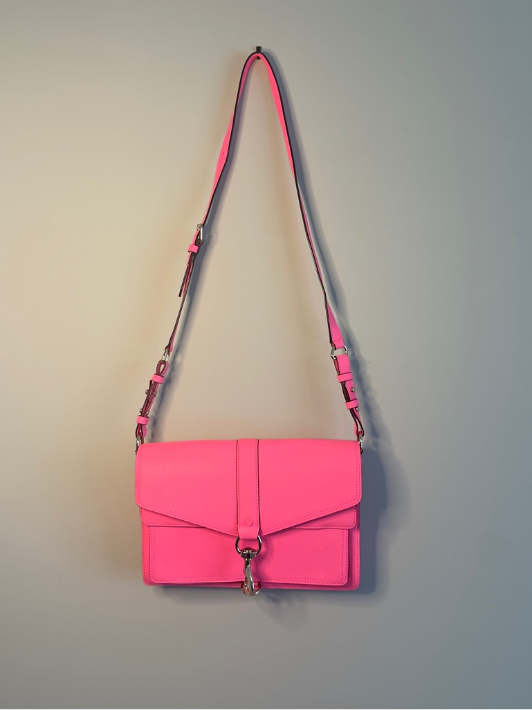 Rebecca Minkoff Hot Neon Pink Leather Crossbody Shoulder Bag